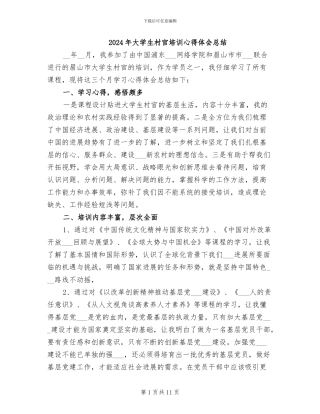 2024年大学生村官培训心得体会总结