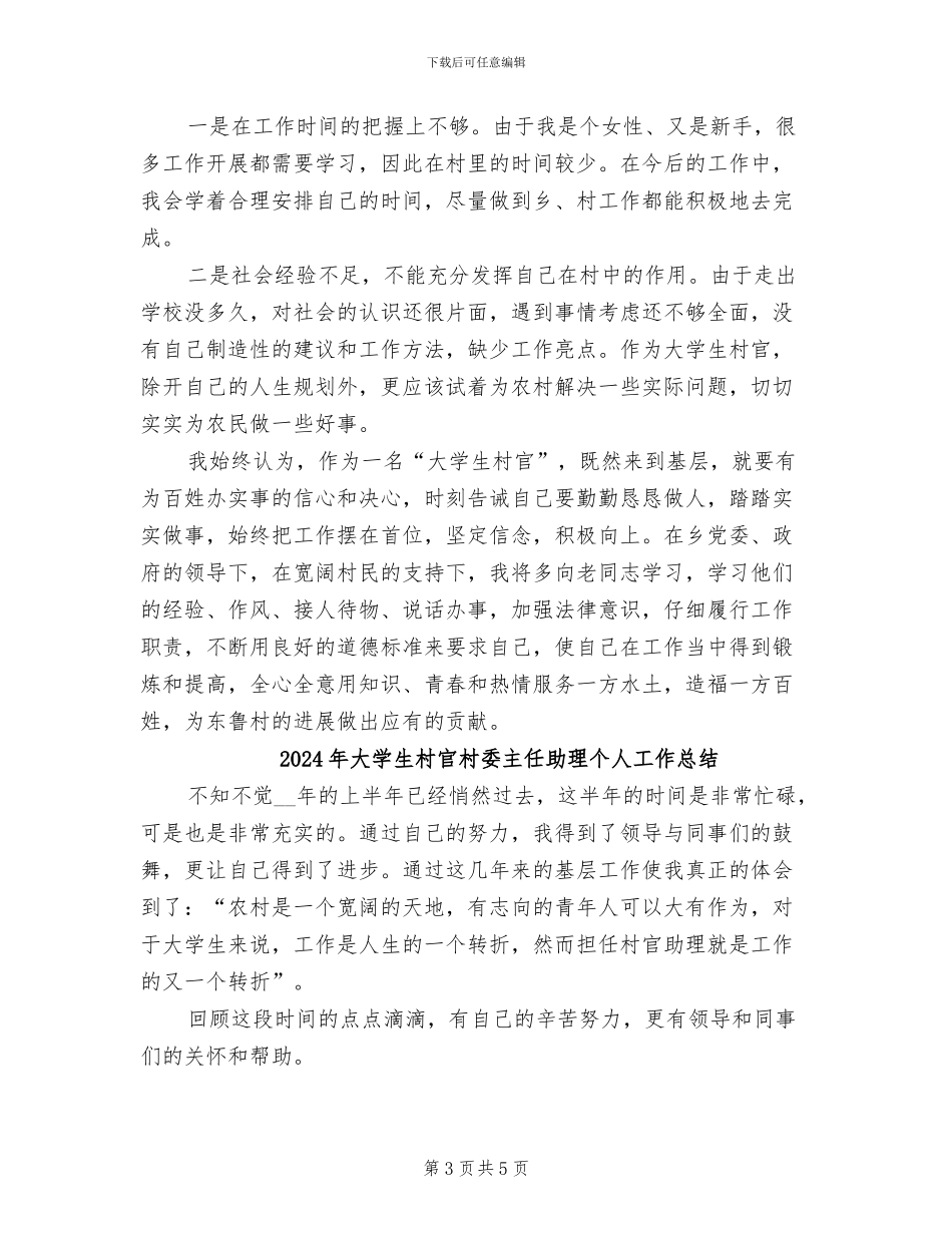 2024年大学生村官村主任助理的工作总结_第3页