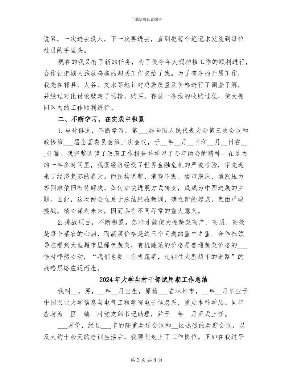 2024年大学生村干部村委主任助理个人总结_第3页