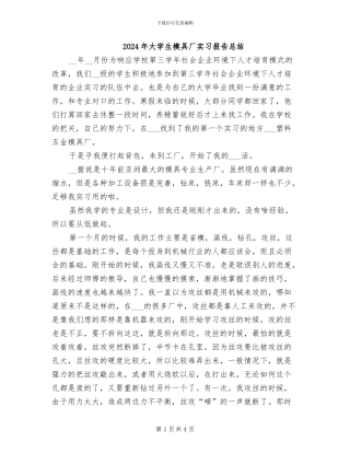 2024年大学生模具厂实习报告总结