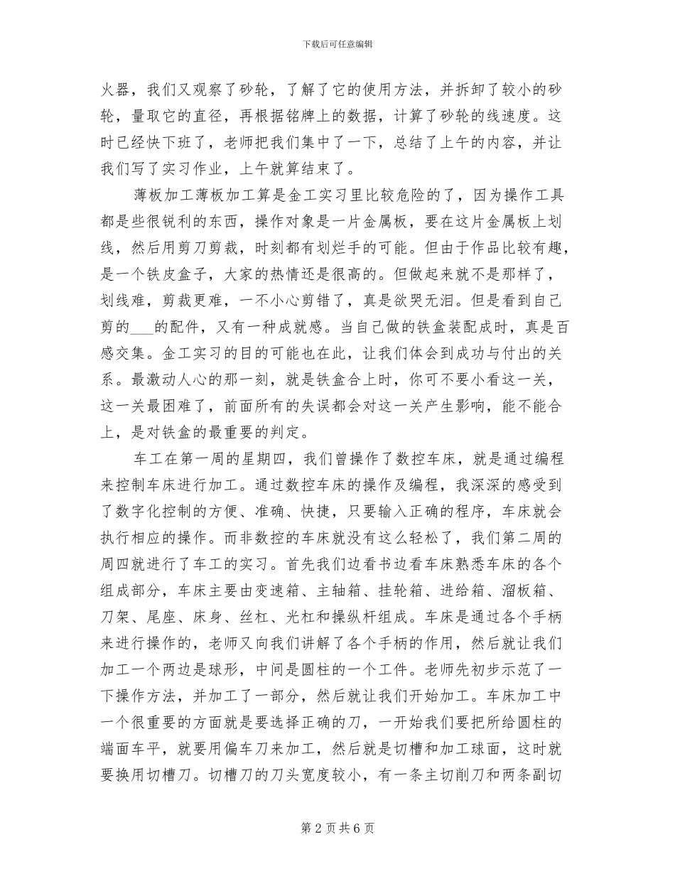 2024年大学生金工毕业实习总结范文_第2页