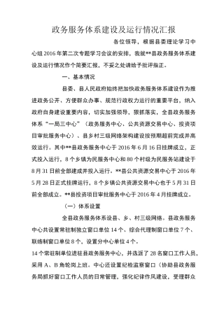 政务服务体系建设及运行情况汇报