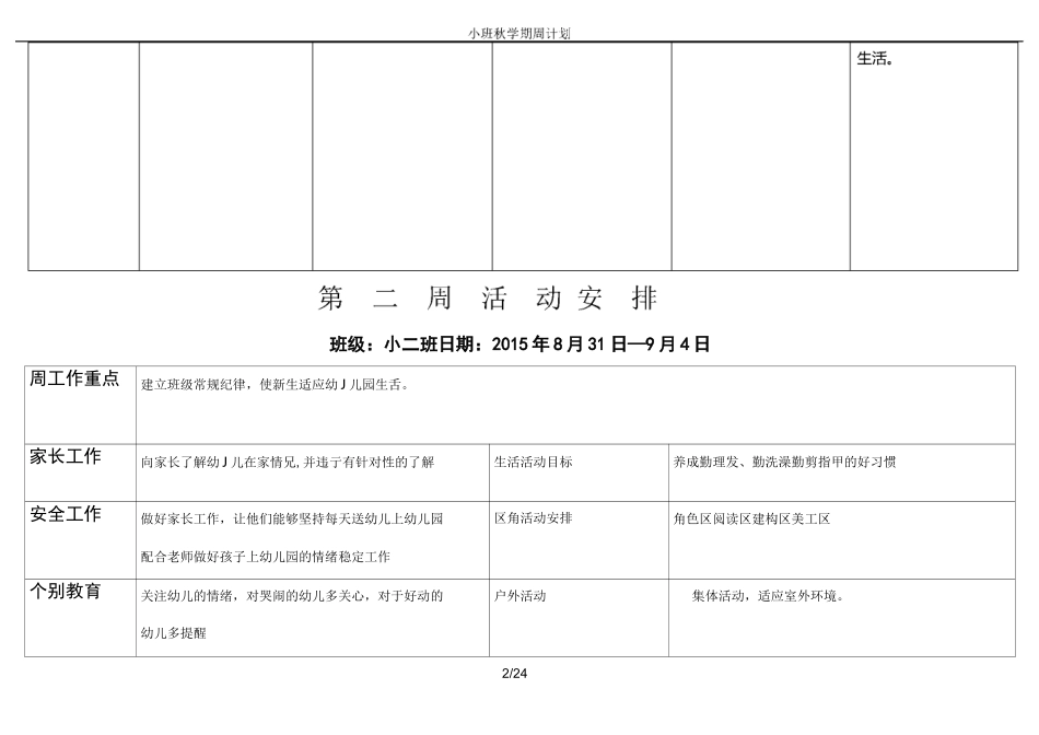 小班秋学期周计划_第2页