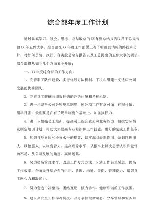 综合部年度工作计划