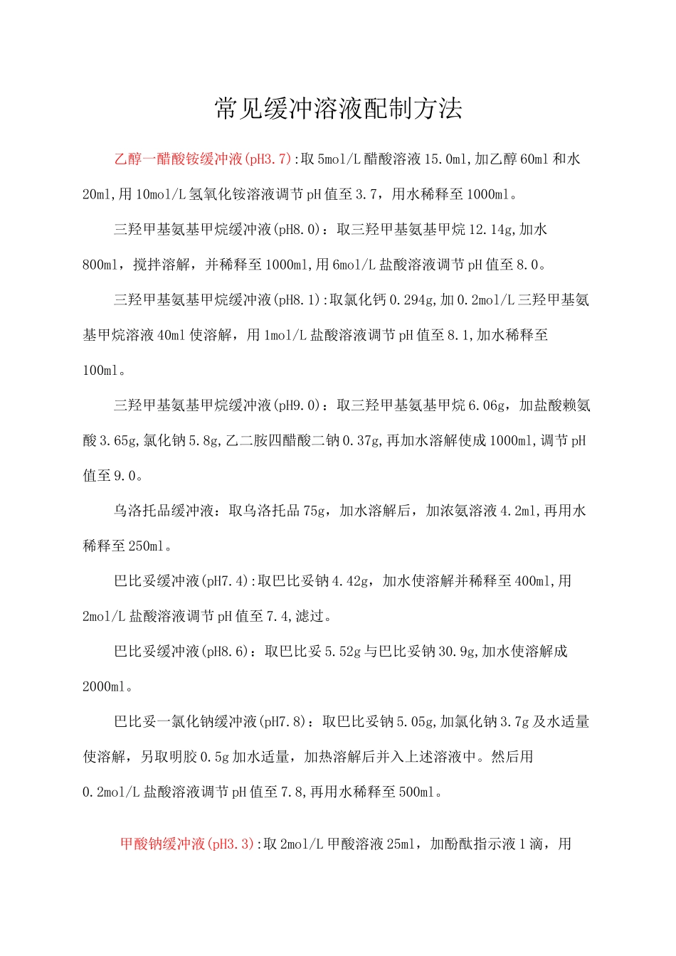 常见缓冲溶液配制方法_第1页