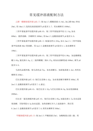 常见缓冲溶液配制方法