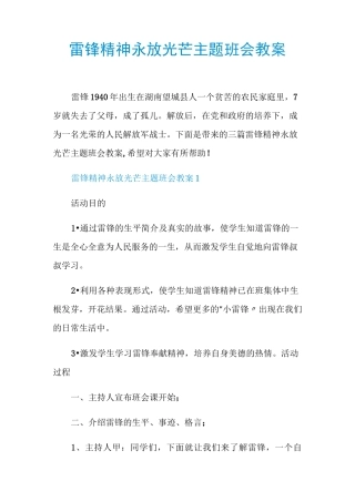 雷锋精神永放光芒主题班会教案