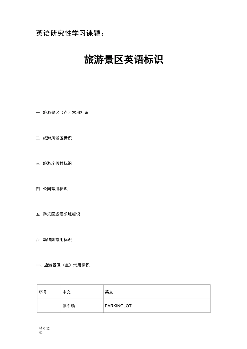 旅游景区英语标识_第1页