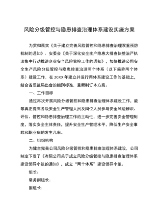 风险分级管控与隐患排查治理体系建设实施方案