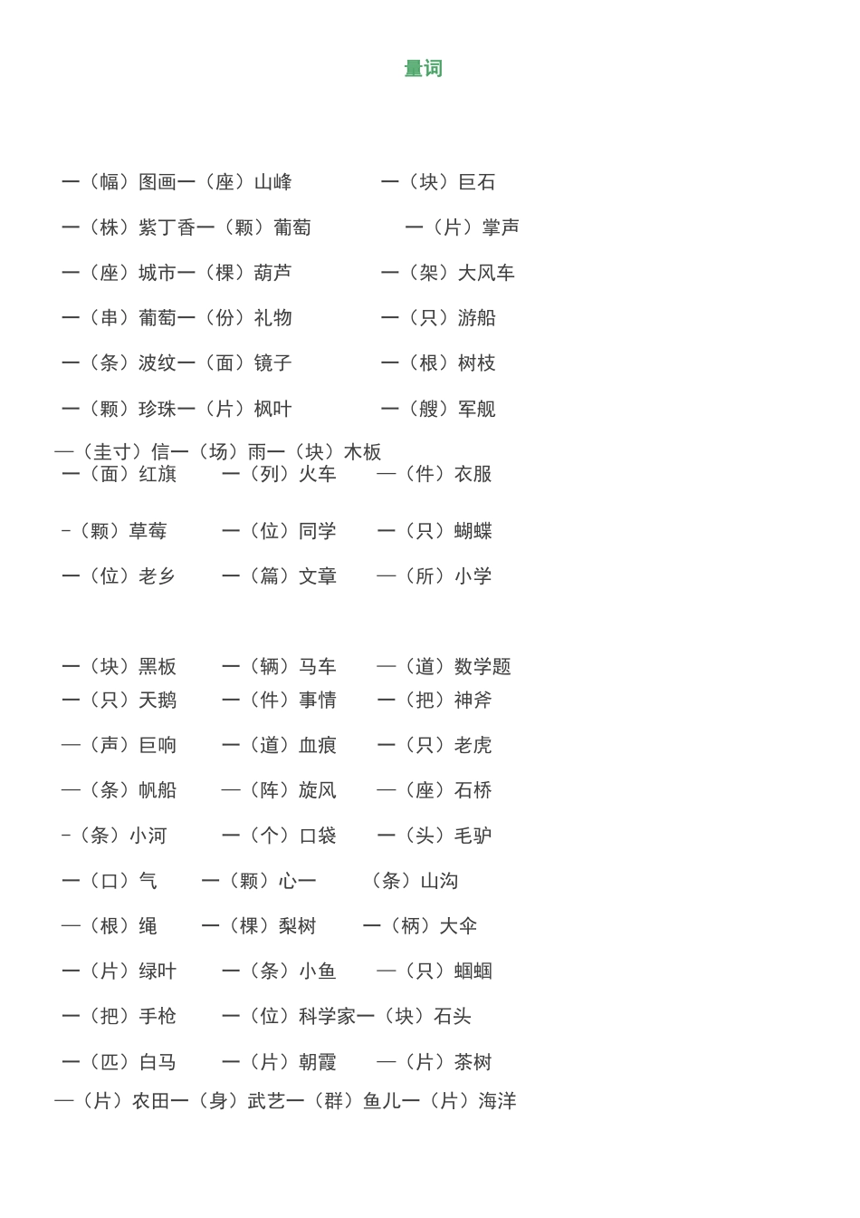 三年级量词、动词、形容词归类及练习题大全_第1页