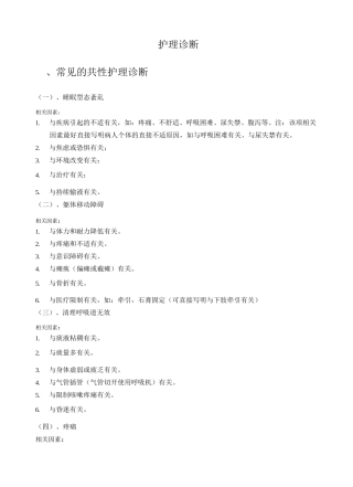 常见的共性护理诊断