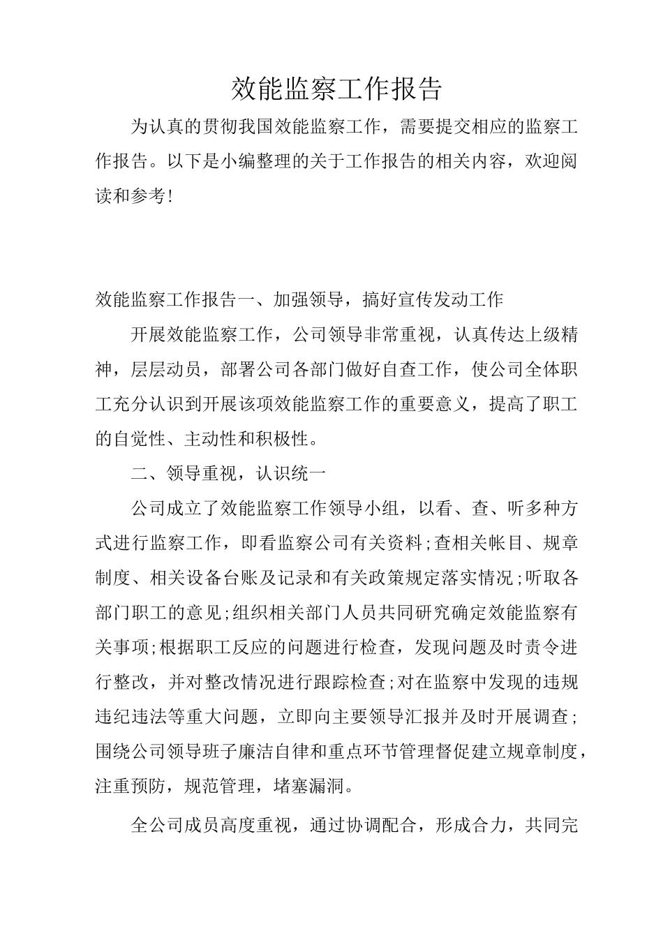 效能监察工作报告_第1页