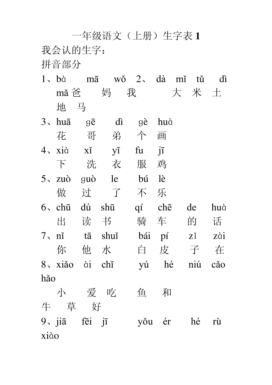 一年级语文生字表_第1页