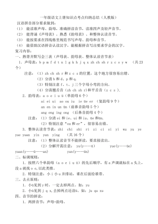 一年级语文知识点考点归纳总结(人教版上册)经典收藏