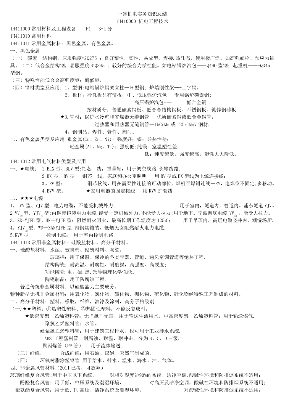 一建机电实务必过知识点总结.._第1页