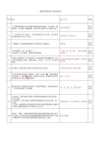 一建水利考试口诀记忆法