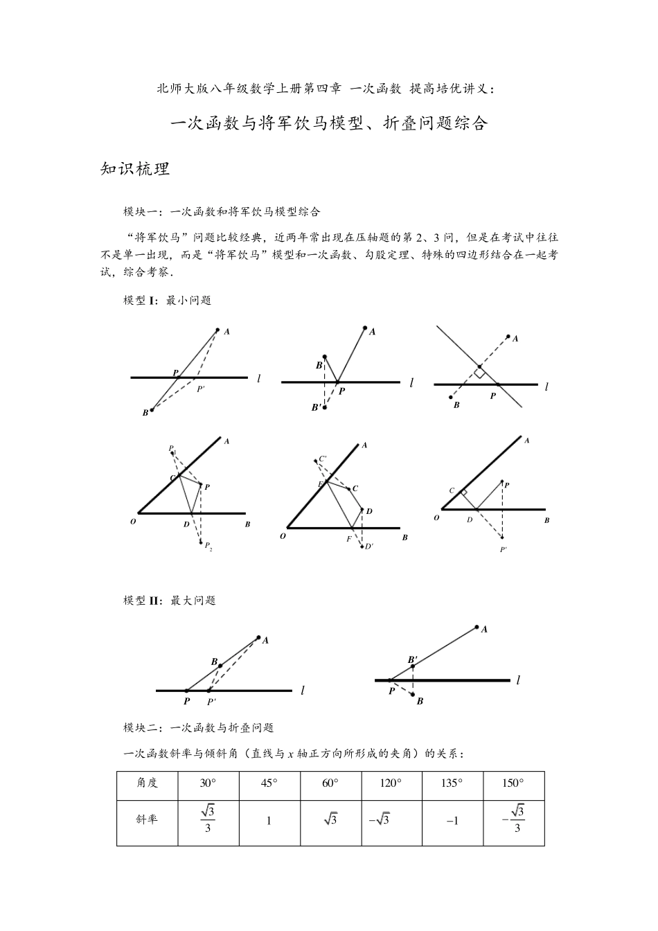 一次函数与将军饮马模型、折叠问题综合_第1页