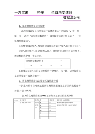 一汽宝来BORA轿车01M型自动变速器数据流分析