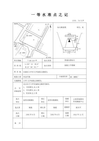 一等水准点之记