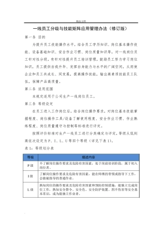一线员工分级与技能矩阵应用管理办法