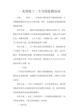 一美容院十二个月的促销活动