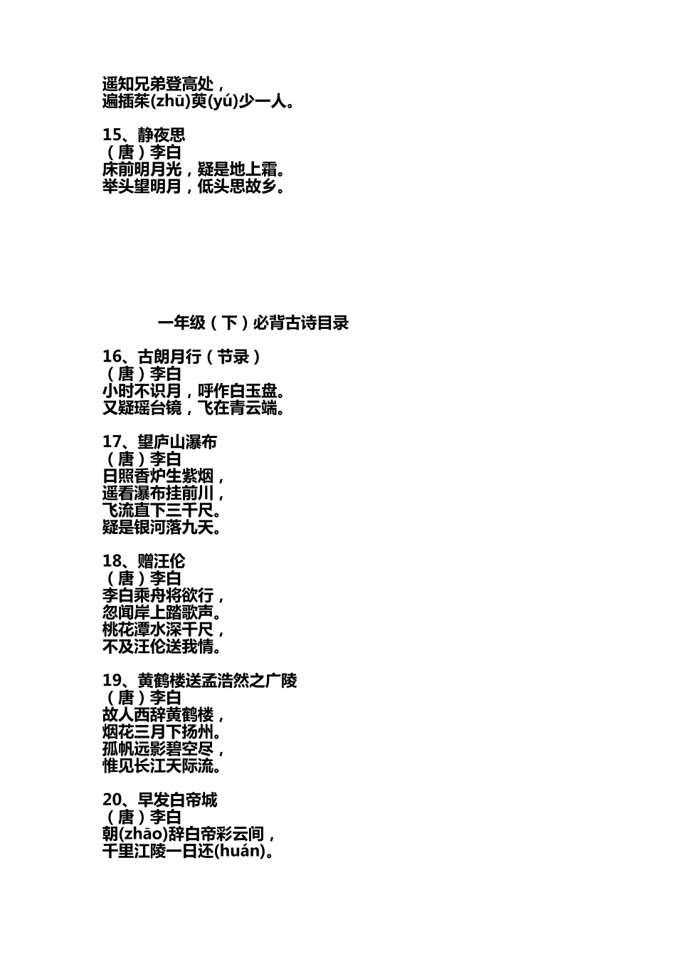 一至五年级下册古诗文必背篇目_第3页