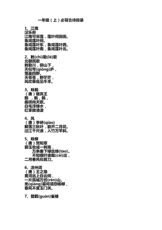 一至五年级下册古诗文必背篇目