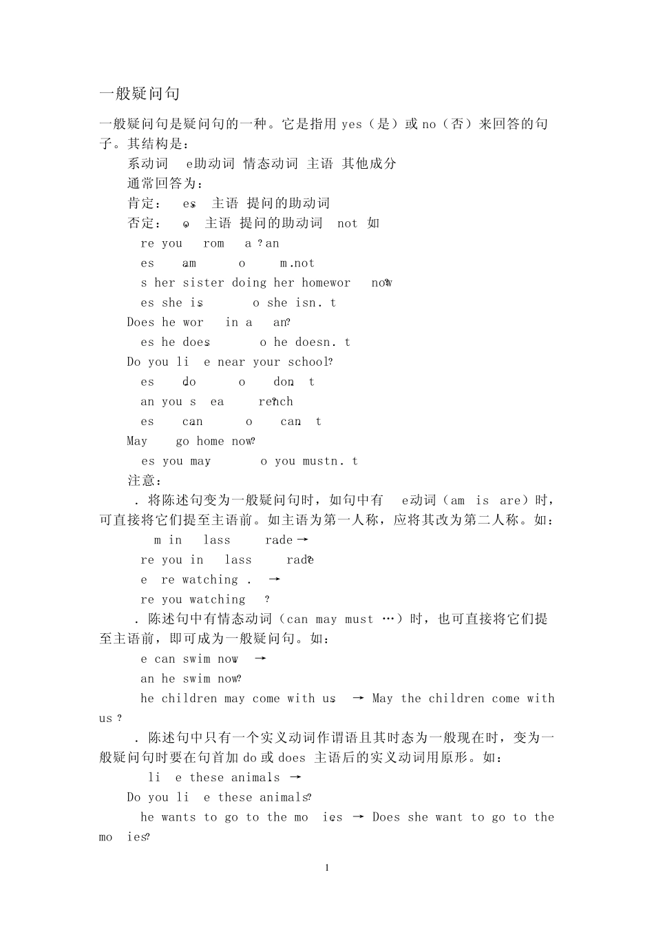 一般疑问句,否定句改写_第1页