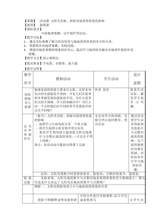 七上活动课太阳光直射、斜射对地面获得热量的影响