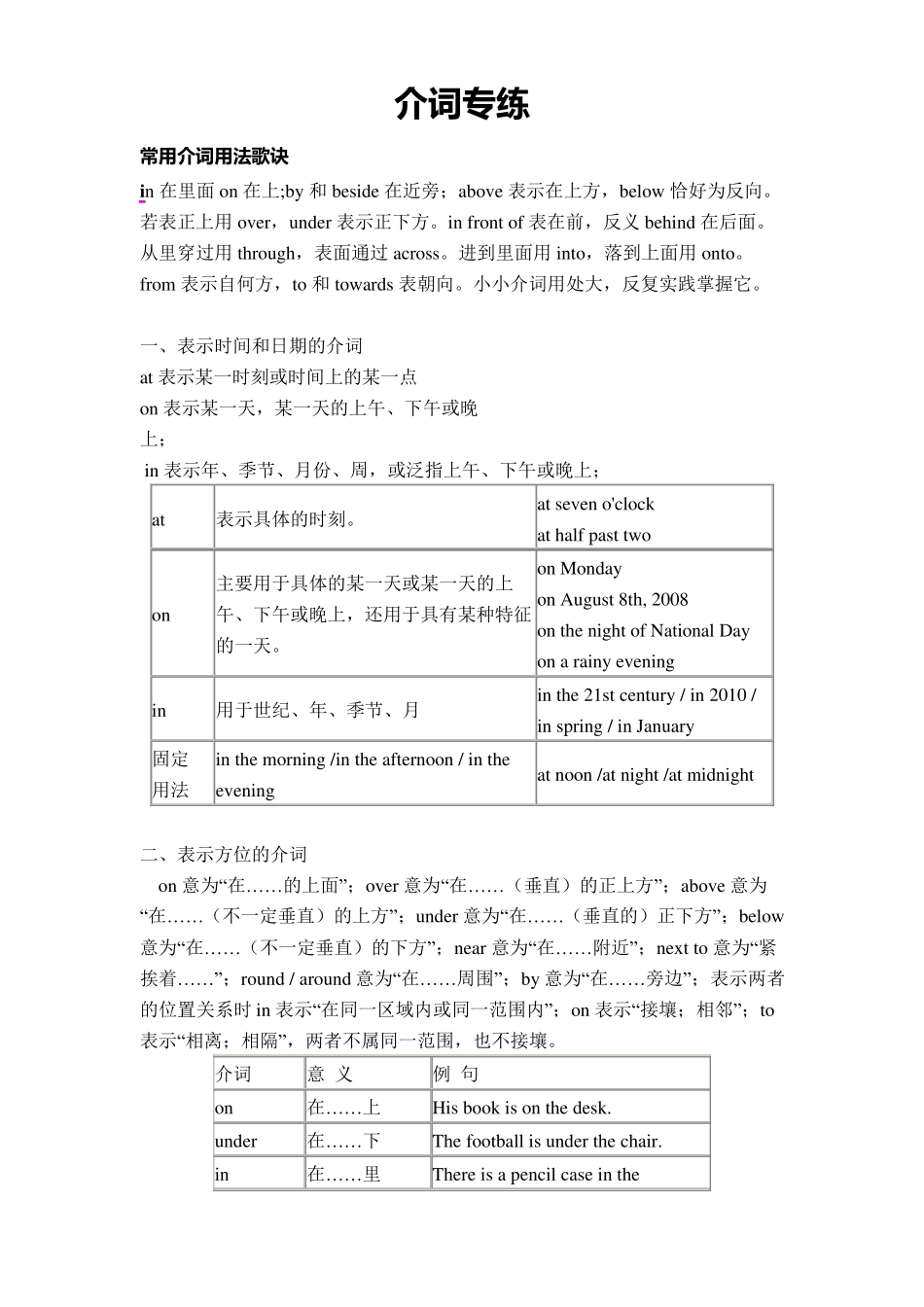 七年级上介词专题练习_第1页