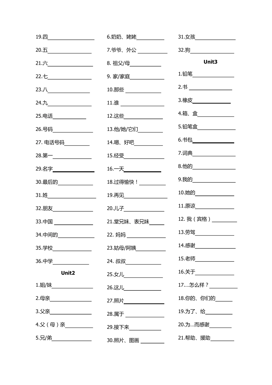 七年级上册GOforit单词表(汉语默写版)_第2页