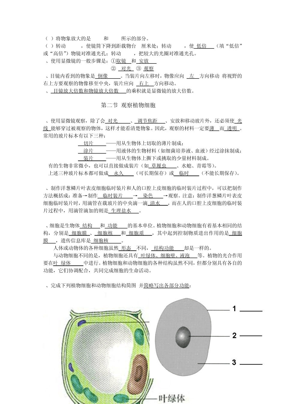 七年级上册生物复习填空重点_第3页