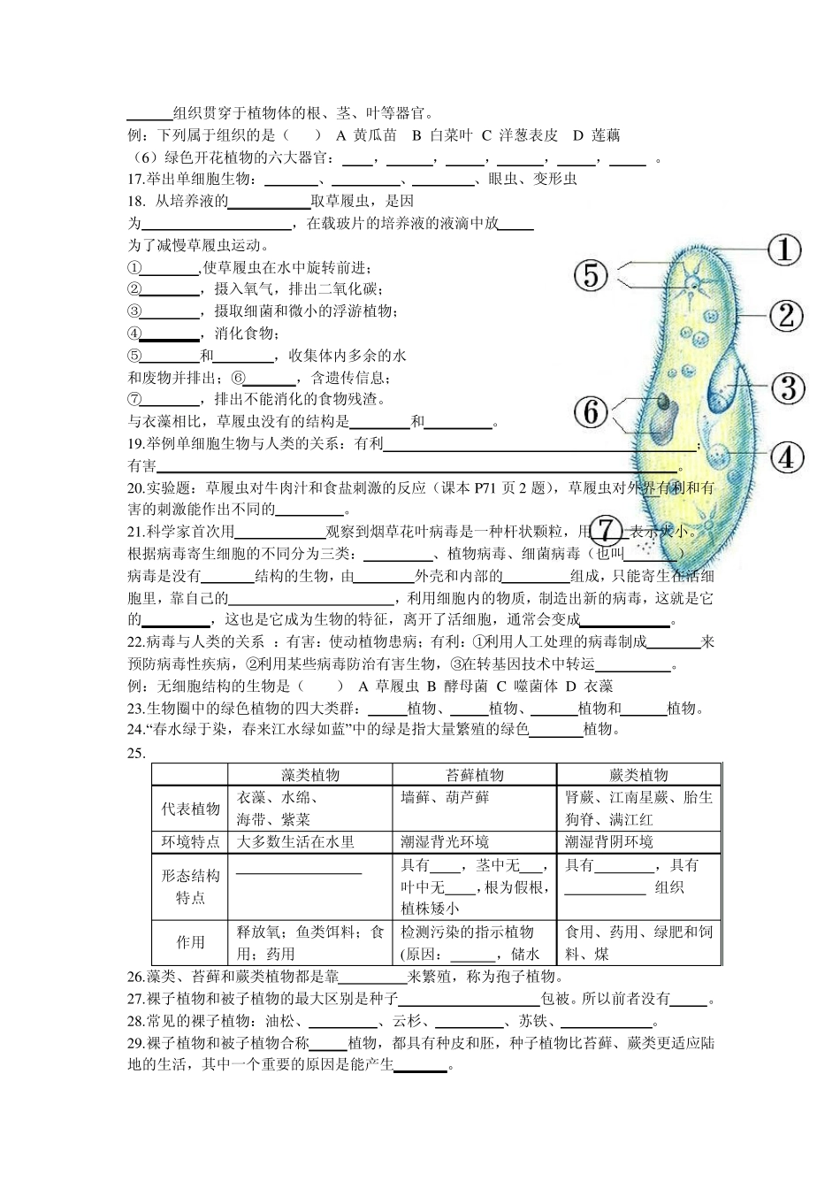 七年级上册生物复习资料(含题)~名师总结_第3页