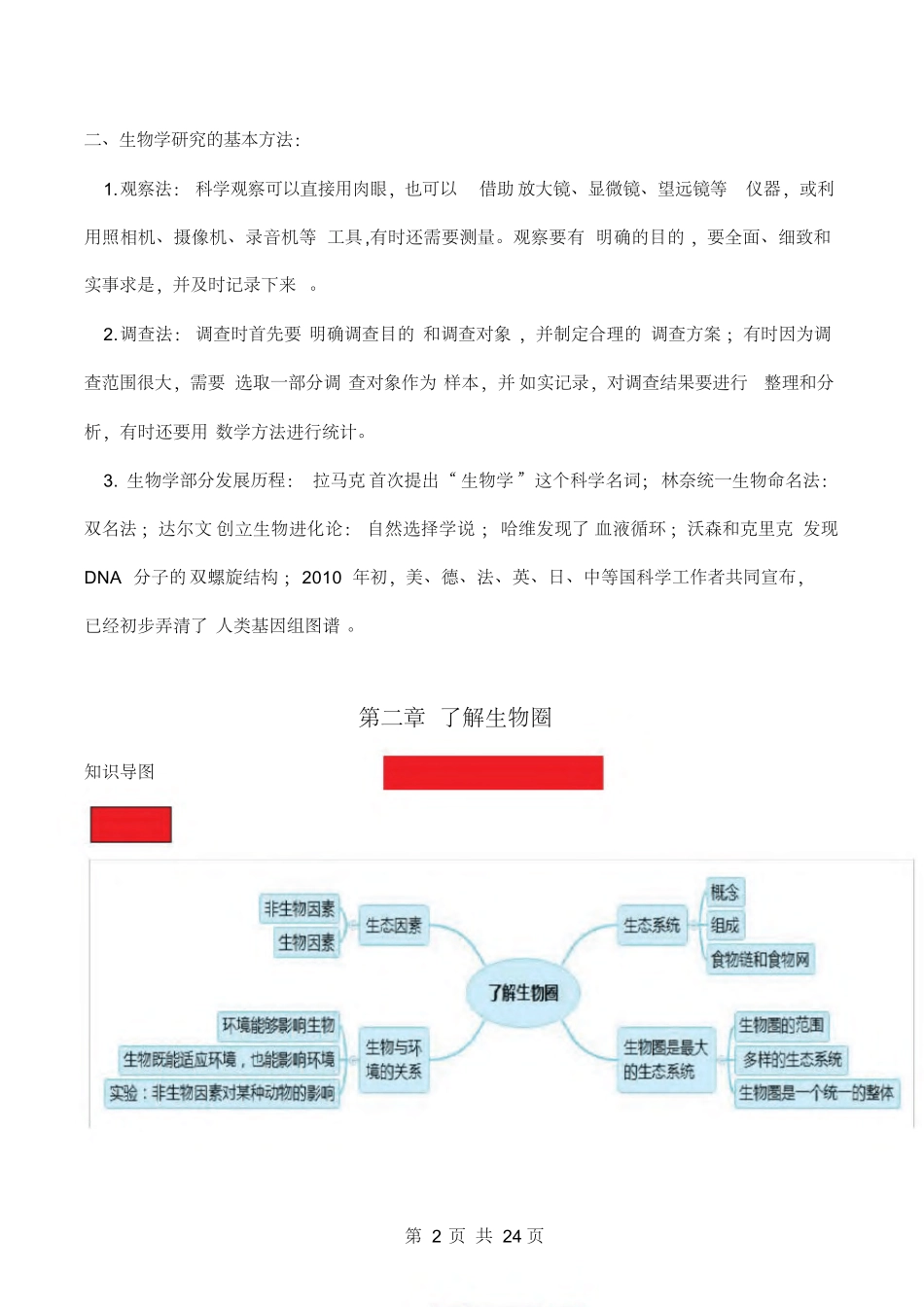 七年级上册生物思维导图+精华知识_第2页