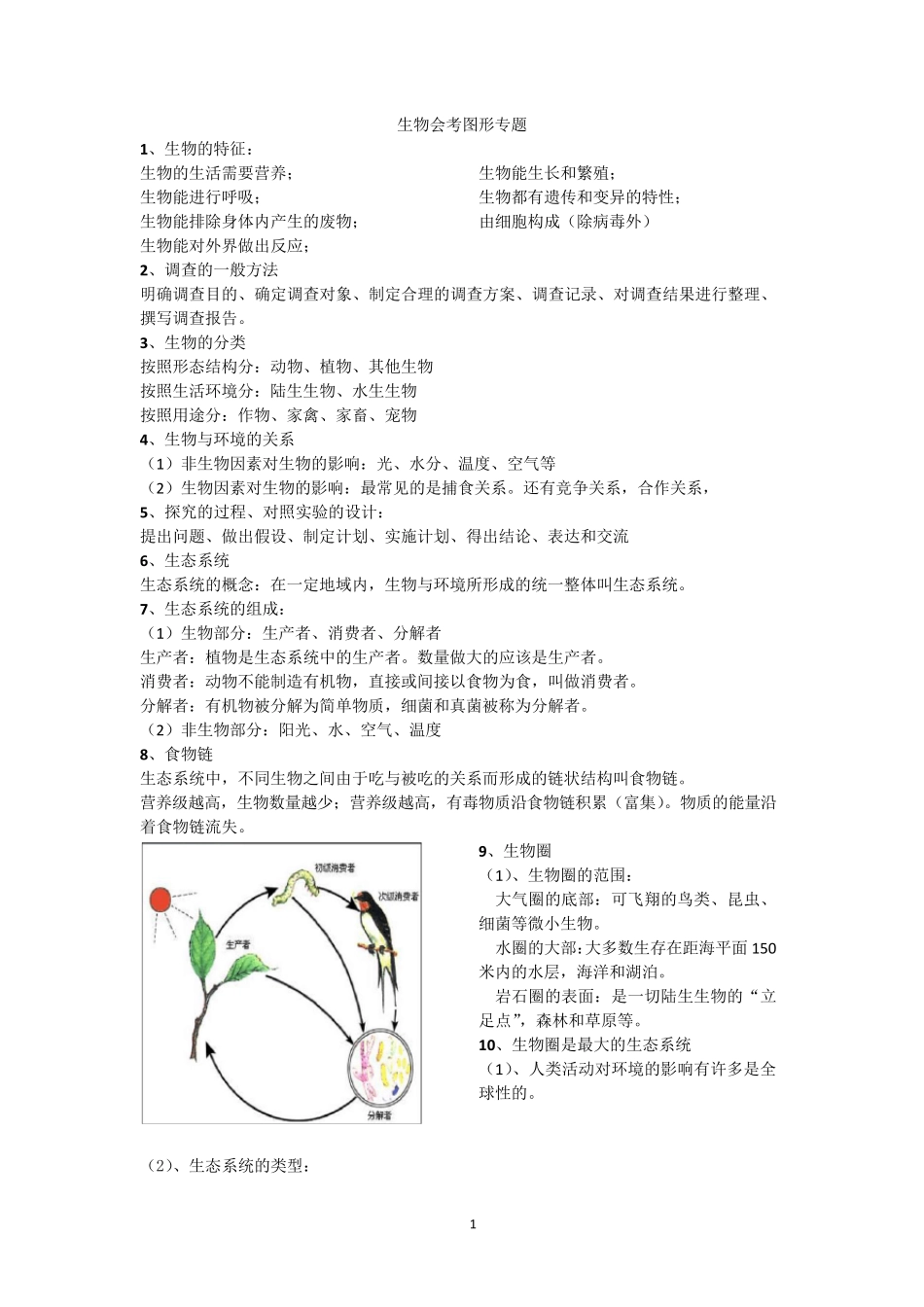 七年级上册生物重点知识汇总、期末总复习_第1页