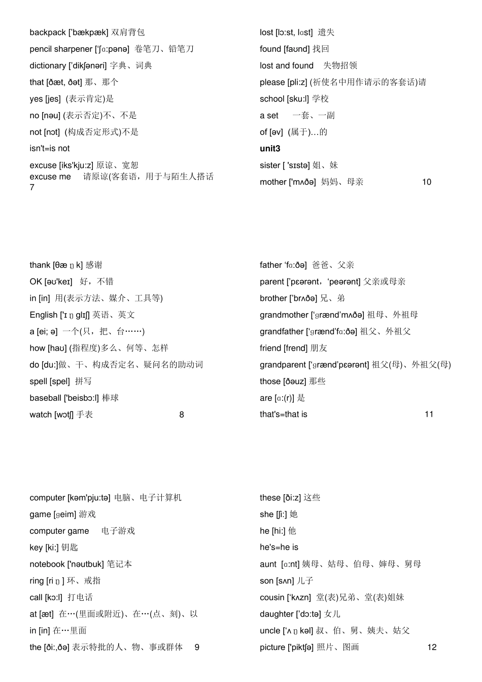 七年级上册英语单词_第2页