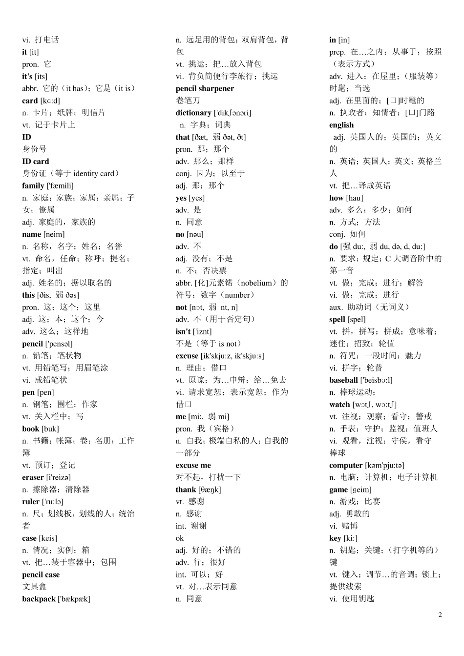 七年级上册英语单词带音标_第2页