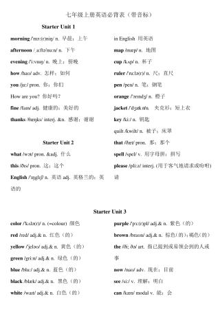 七年级上册英语单词必背表(带音标)