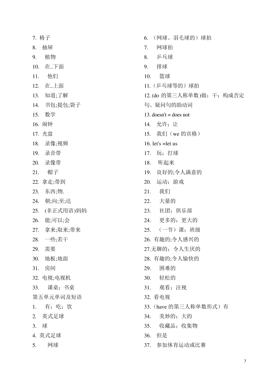 七年级上册英语单词表人教版(可供默写)_第3页