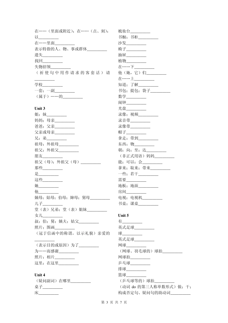 七年级上册英语单词默写_第3页