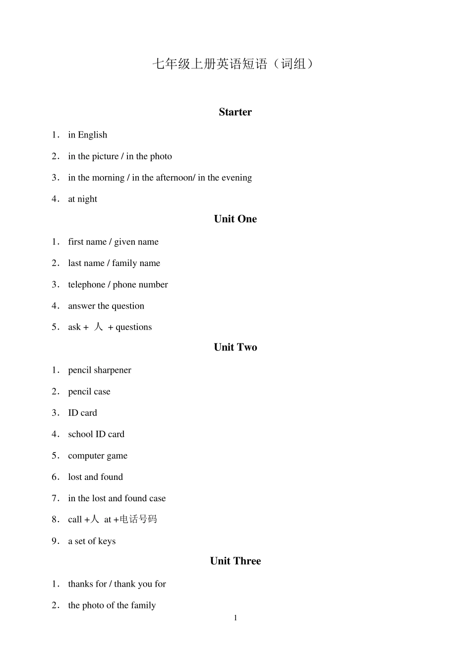 七年级上册英语短语_第1页