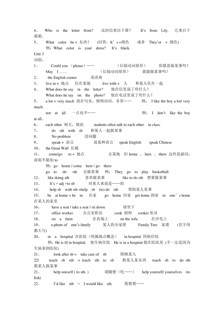 七年级上册英语重点句型_第3页