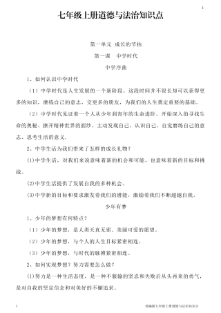 七年级上册道德与法治知识点