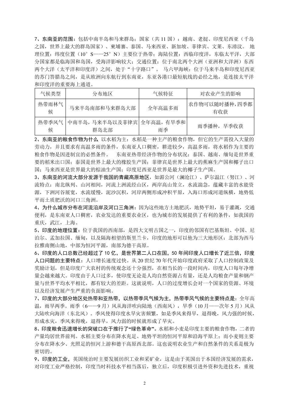 七年级下册地理复习提纲_第2页