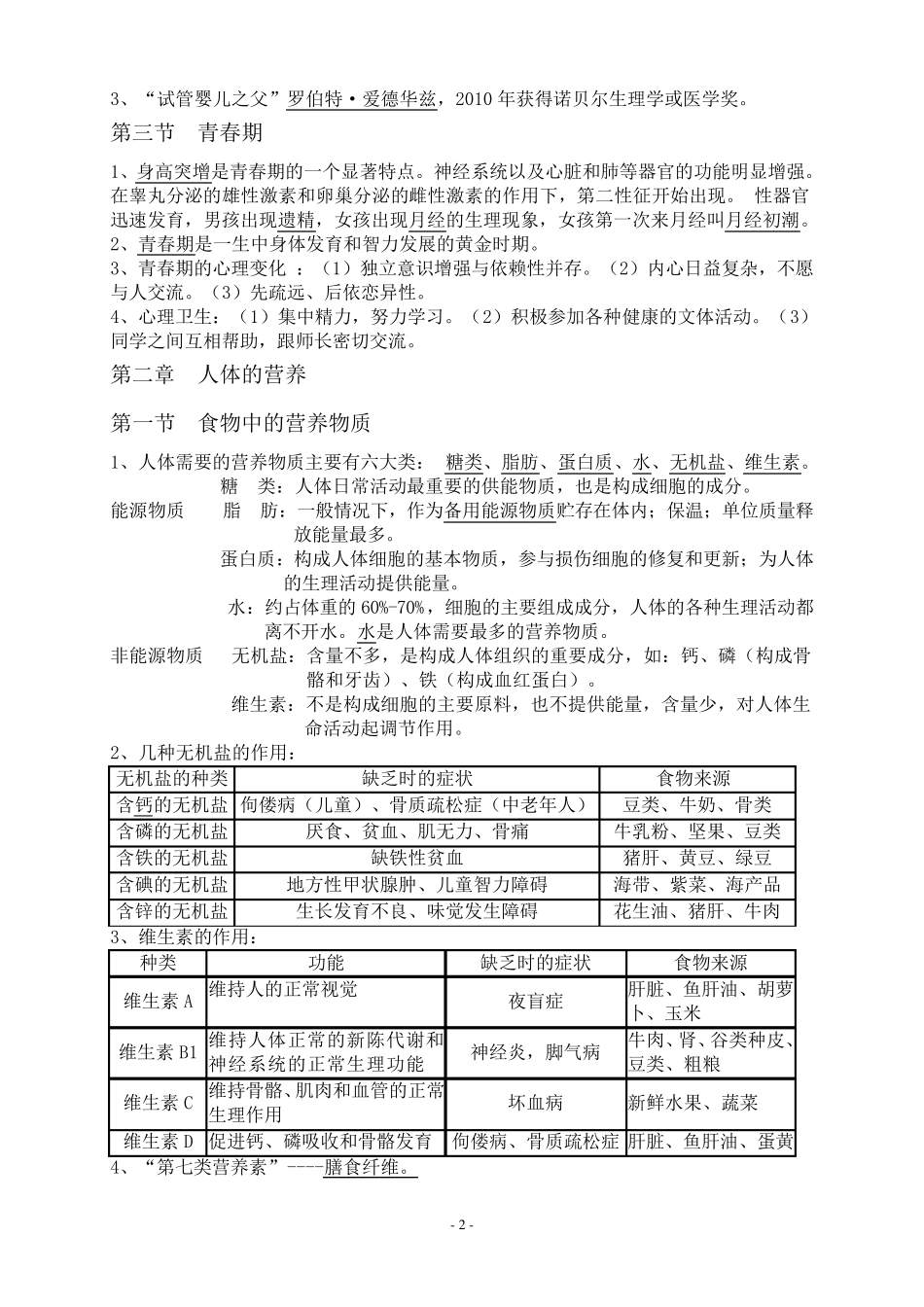 七年级下册生物学知识点汇总汇总_第2页