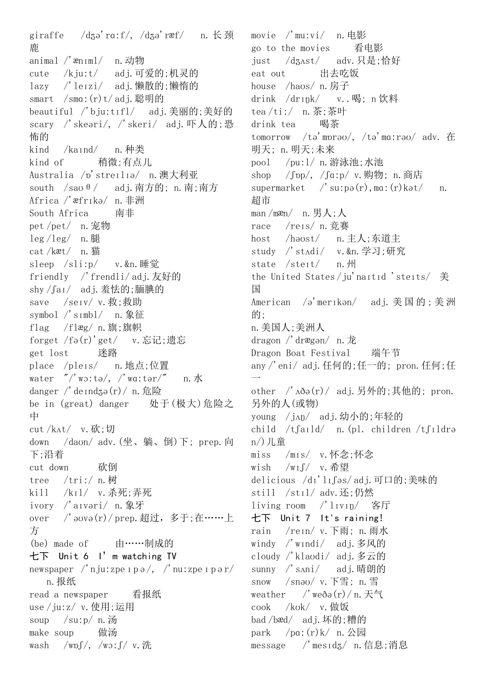 七年级下册英语单词表(带音标)_第3页