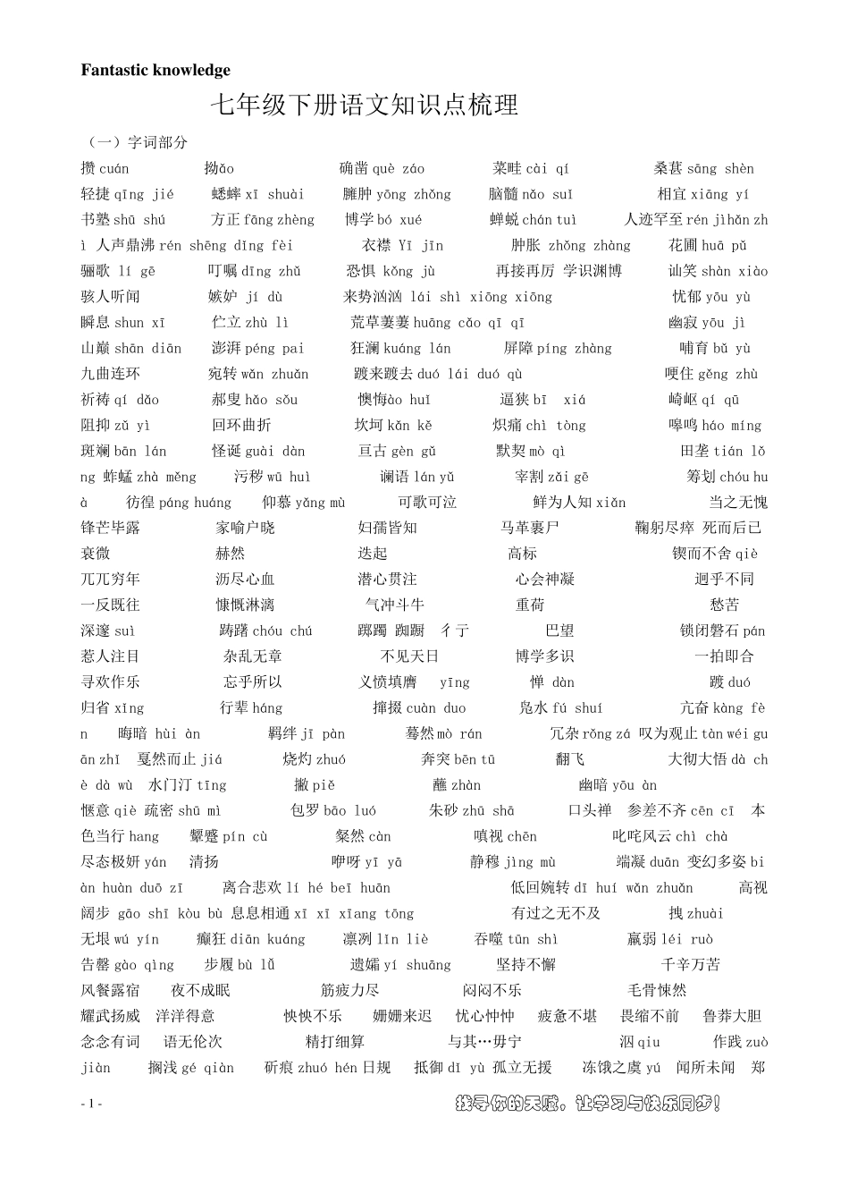 七年级下册语文知识点梳理_第1页