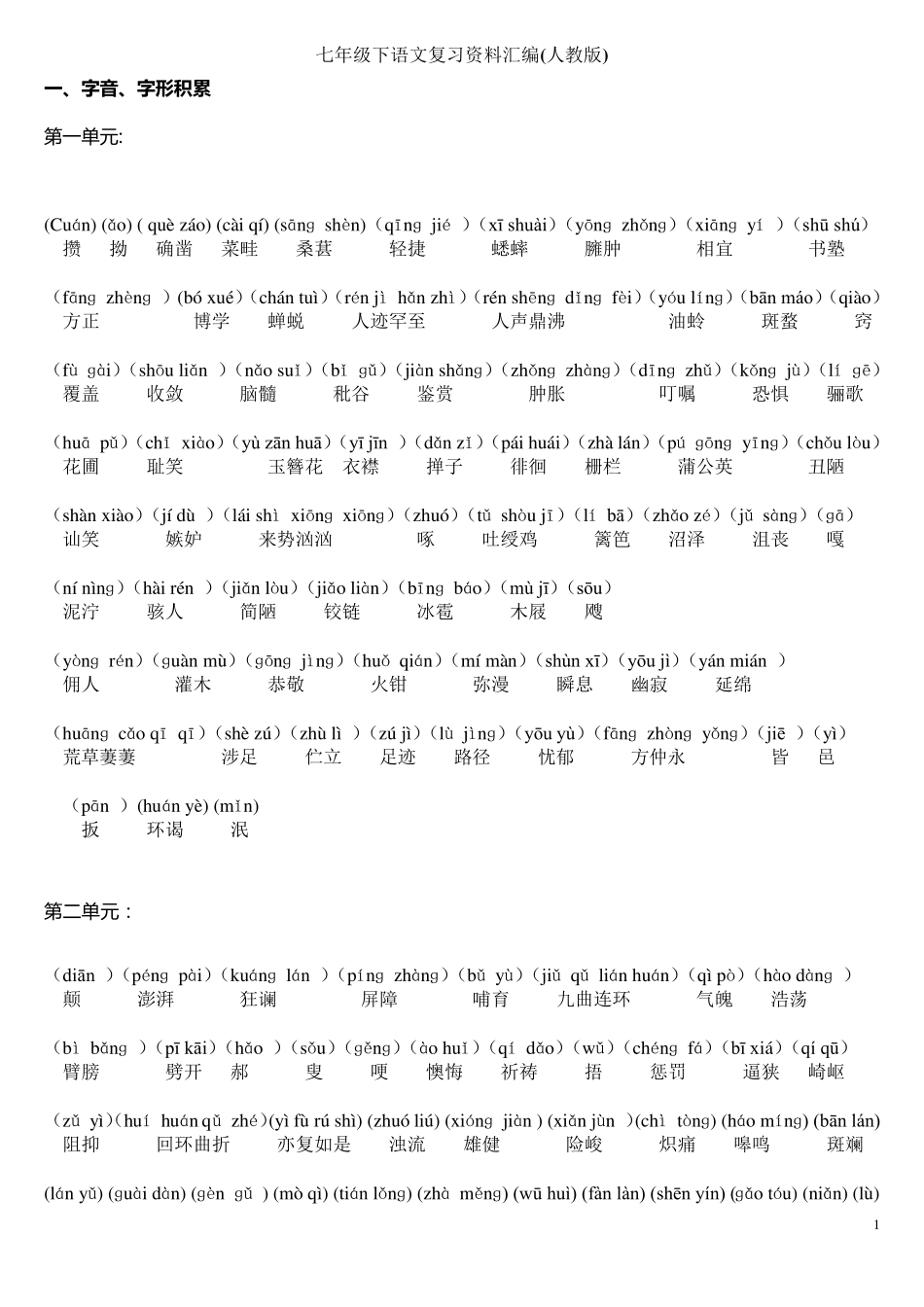 七年级下语文生字词汇总加拼音及生字_第1页