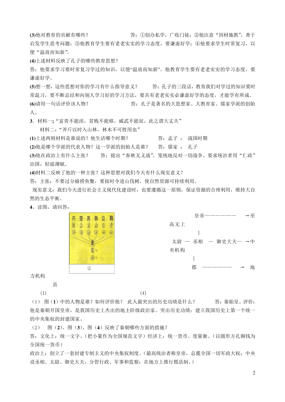 七年级历史上_重点材料分析题专项练习_第2页