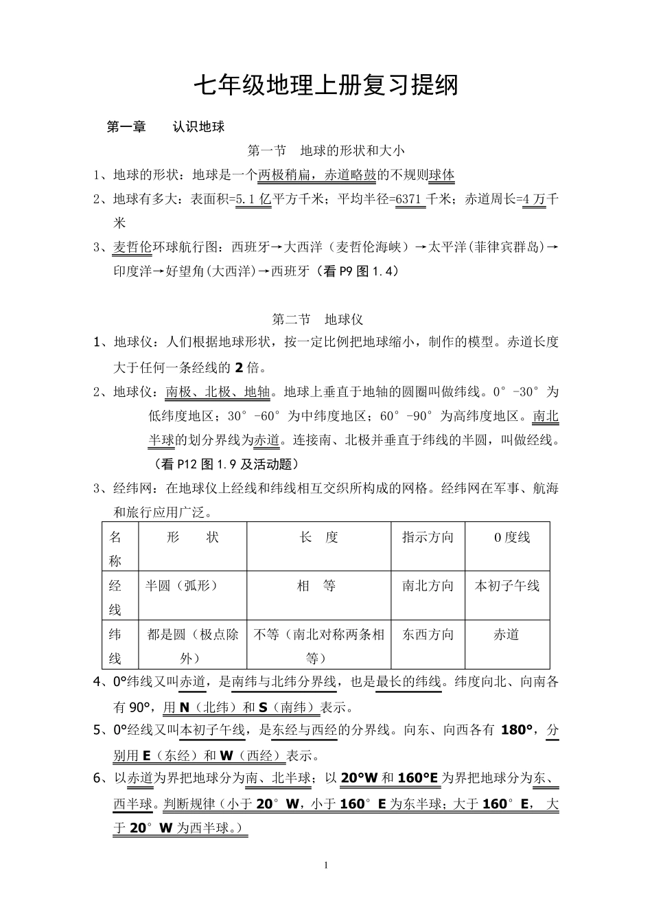 七年级地理上册复习提纲(粤教版)_第1页